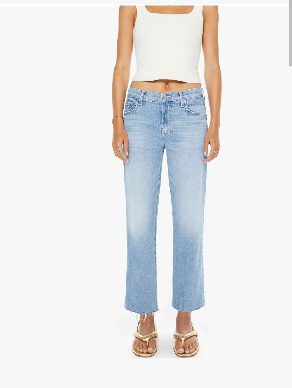 MOTHER Mid-Rise Rambler Zip Ankle Fray Straight Jeans
